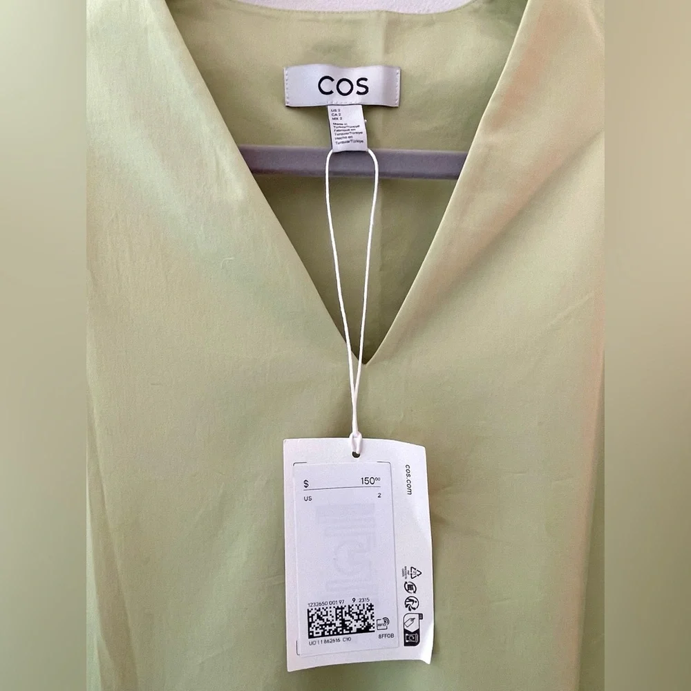 COS women’s pale lime green cotton swing dress. Size 2. NWT. - Picture 3 of 11
